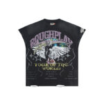 R806# P68 RoughPlay Tour Sleeveless T-Shirt 街头潮牌时尚街头破洞烫钻短袖T恤