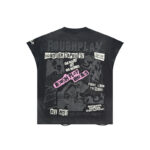 R806# P68 RoughPlay Tour Sleeveless T-Shirt 街头潮牌时尚街头破洞烫钻短袖T恤