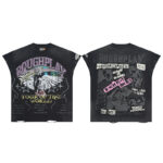 R806# P68 RoughPlay Tour Sleeveless T-Shirt 街头潮牌时尚街头破洞烫钻短袖T恤