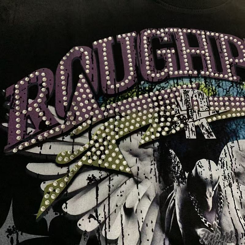 R806# P68 RoughPlay Tour Sleeveless T-Shirt 街头潮牌时尚街头破洞烫钻短袖T恤