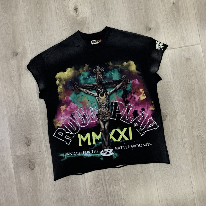 yupoo_41960_fa1c9ad5.jpg R803# P70 RoughPlay We Trust CutOff Sleeves(BRN) 美潮白墨直喷烫钻短袖