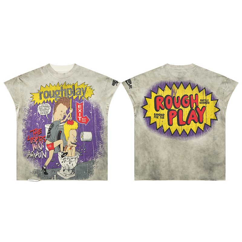 R801# P65  RoughPlay Beavis & Butt-Head tee 烫钻马骝做旧时尚短袖T恤