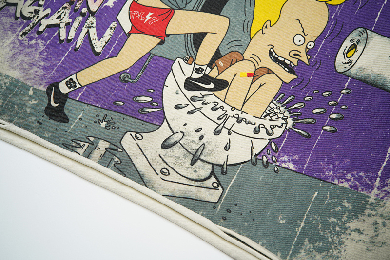 R801# P65  RoughPlay Beavis & Butt-Head tee 烫钻马骝做旧时尚短袖T恤
