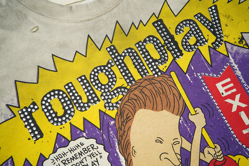 R801# P65  RoughPlay Beavis & Butt-Head tee 烫钻马骝做旧时尚短袖T恤
