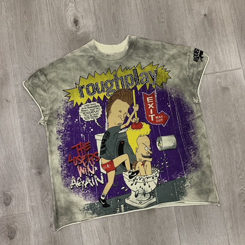 R801# P65  RoughPlay Beavis & Butt-Head tee 烫钻马骝做旧时尚短袖T恤