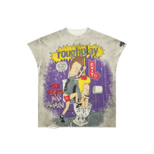 R801# P65  RoughPlay Beavis & Butt-Head tee 烫钻马骝做旧时尚短袖T恤