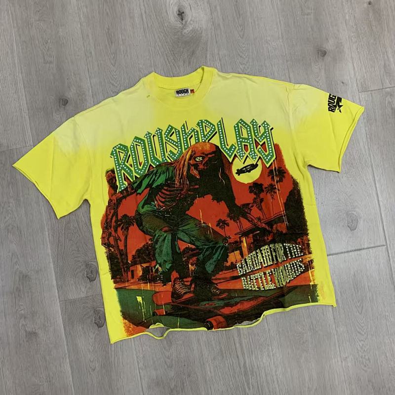 R508# P65 RoughPlay Skateboard T-Shirt with rhinestones美国纽约最新时尚街头潮牌镶钻短袖T恤