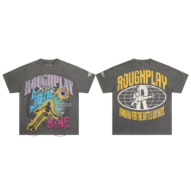 R507# P65 RoughPlay Soul T-Shirt 白墨直喷烫钻纯棉街头潮牌短袖