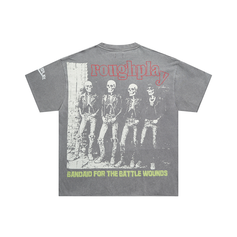 R506# P67 RoughPlay Loving The Crew t-shirt with diamond 白墨直喷高品质欧美潮牌破洞做旧钻石短袖T恤