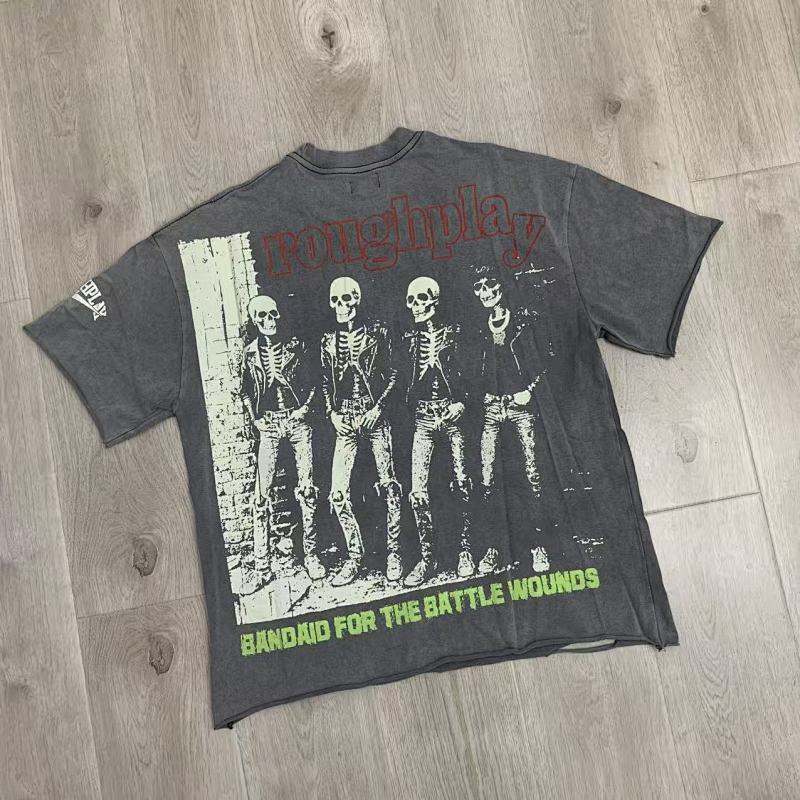 R506# P67 RoughPlay Loving The Crew t-shirt with diamond 白墨直喷高品质欧美潮牌破洞做旧钻石短袖T恤