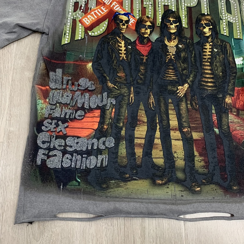 R506# P67 RoughPlay Loving The Crew t-shirt with diamond 白墨直喷高品质欧美潮牌破洞做旧钻石短袖T恤