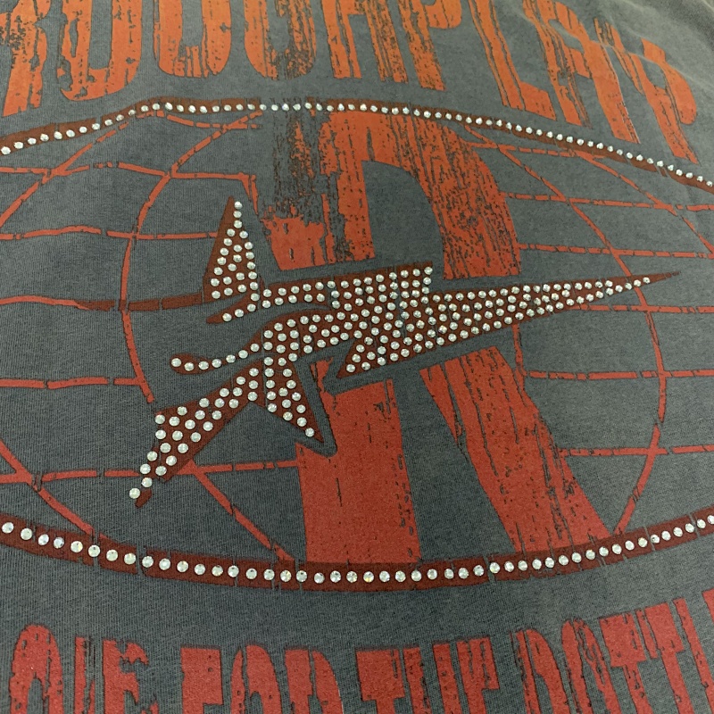 R502# P75 RoughPlay Girls Wanna Have Fun TEE 直喷烫钻破洞Vintage短袖T恤