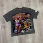 R502# P75 RoughPlay Girls Wanna Have Fun TEE 直喷烫钻破洞Vintage短袖T恤