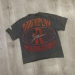 R502# P75 RoughPlay Girls Wanna Have Fun TEE 直喷烫钻破洞Vintage短袖T恤