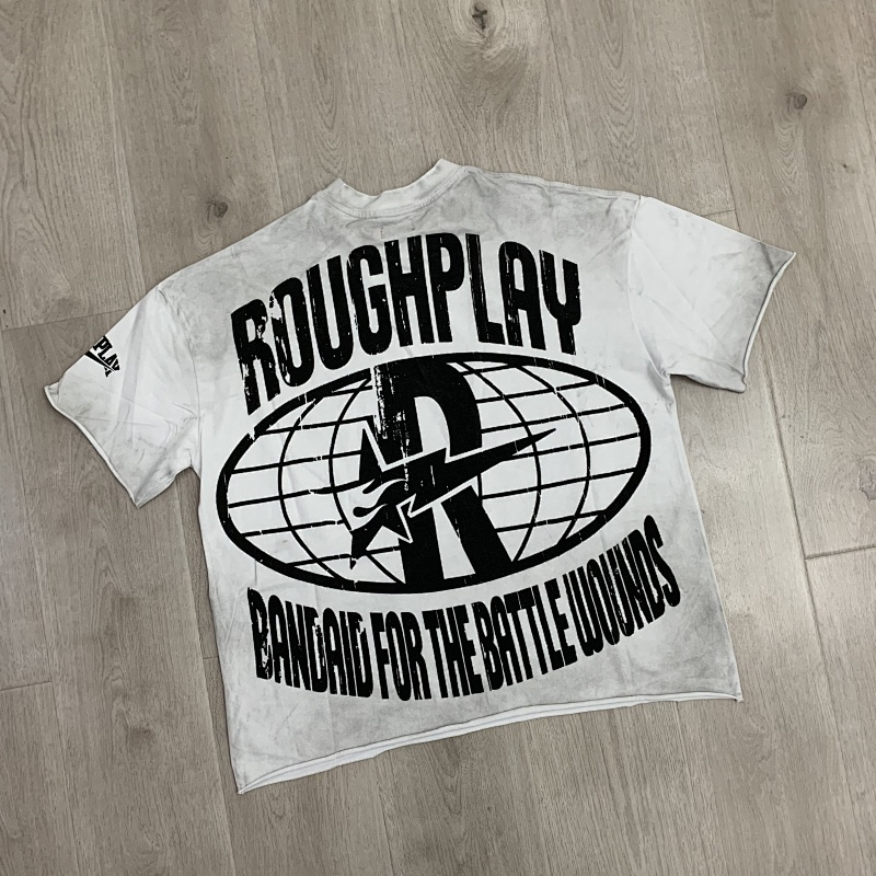 R501# P58 RoughPlay Love T-Shirt with rhinestones 美国街头潮牌洗水做旧烫钻短袖