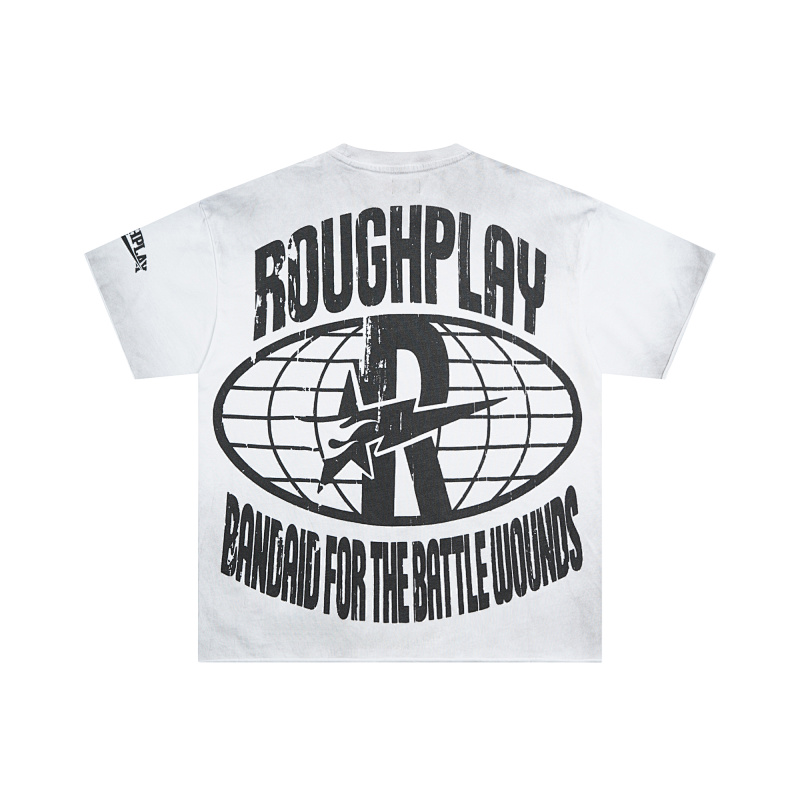 R501# P58 RoughPlay Love T-Shirt with rhinestones 美国街头潮牌洗水做旧烫钻短袖