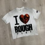 R501# P58 RoughPlay Love T-Shirt with rhinestones 美国街头潮牌洗水做旧烫钻短袖