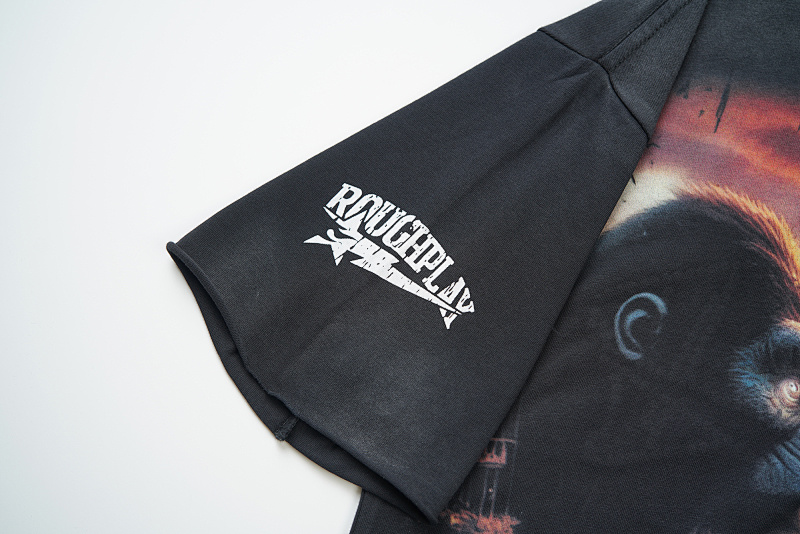 R112# P75 RoughPlay Gorilla T-Shirt 前后白墨直喷透气时尚带钻短袖T恤