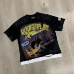 R112# P75 RoughPlay Gorilla T-Shirt 前后白墨直喷透气时尚带钻短袖T恤
