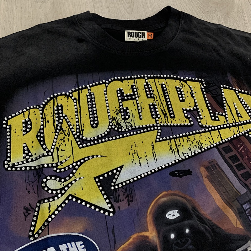 R112# P75 RoughPlay Gorilla T-Shirt 前后白墨直喷透气时尚带钻短袖T恤