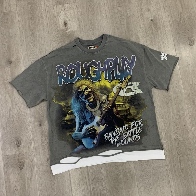 yupoo_42160_4e59eba7.jpg R108# P70 RoughPlay RockOut T-Shirt白墨直喷纯棉洗水烫钻短袖T恤