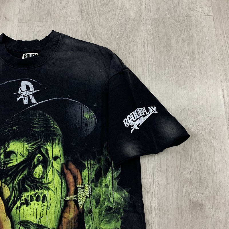 R107# P62 RoughPlay Ghost Face T-Shirt 欧美街头潮牌拼接短袖