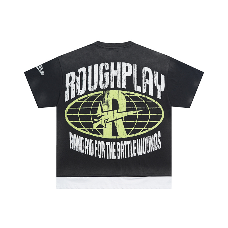 R107# P62 RoughPlay Ghost Face T-Shirt 欧美街头潮牌拼接短袖