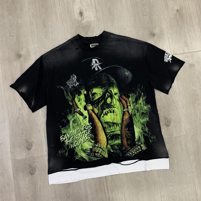 R107# P62 RoughPlay Ghost Face T-Shirt 欧美街头潮牌拼接短袖