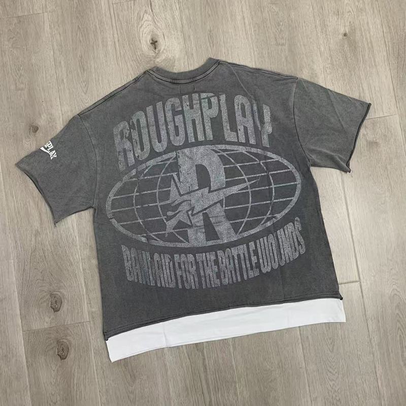 R106# P70 RoughPlay RockStar T-Shirt with diamond 白墨直喷透气烫钻时尚潮牌钻石短袖