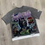 R106# P70 RoughPlay RockStar T-Shirt with diamond 白墨直喷透气烫钻时尚潮牌钻石短袖