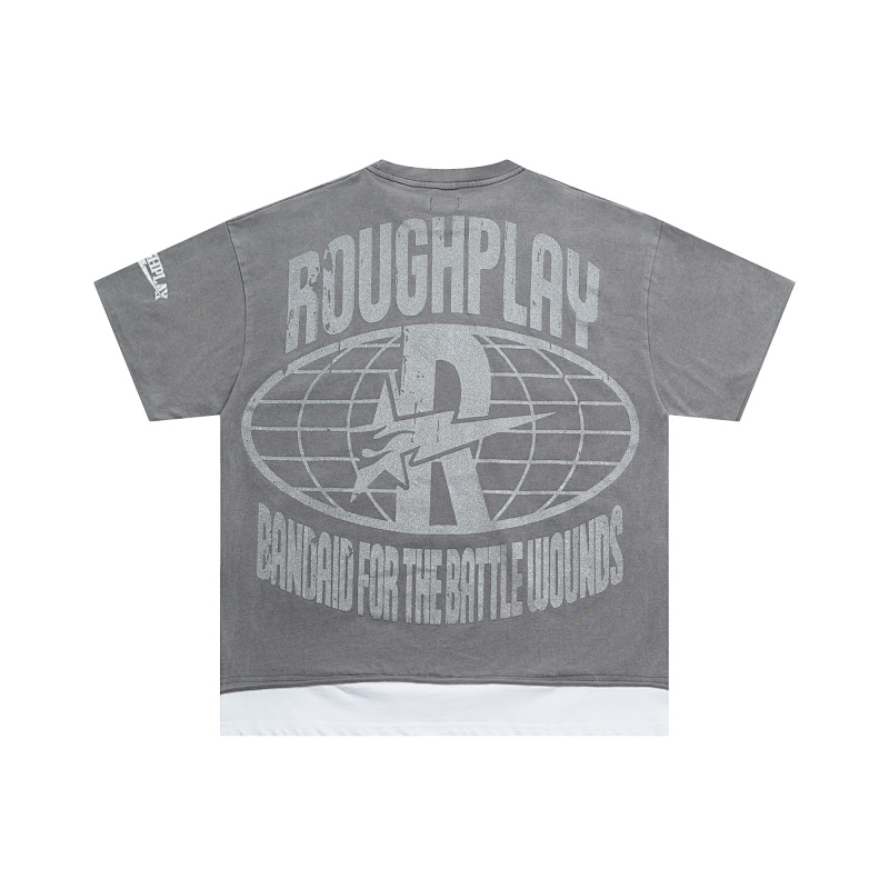 R106# P70 RoughPlay RockStar T-Shirt with diamond 白墨直喷透气烫钻时尚潮牌钻石短袖