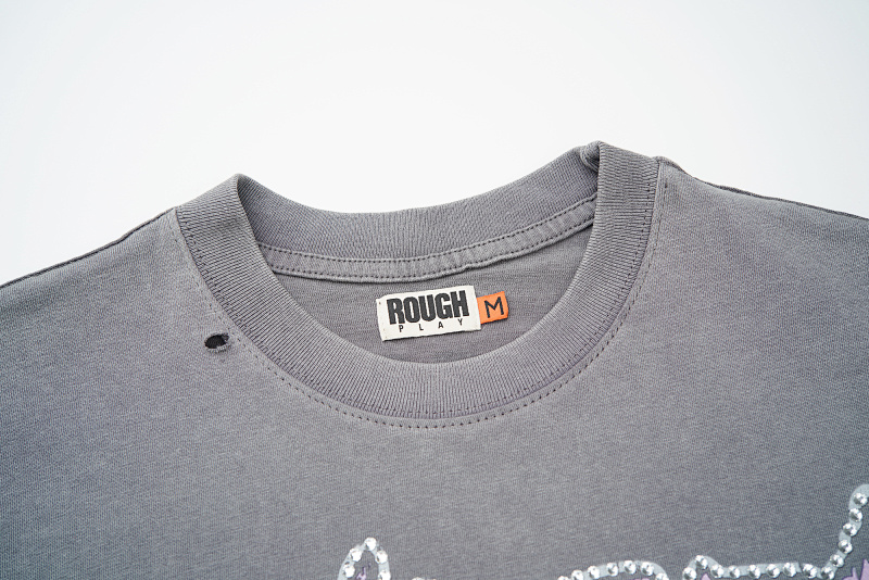 R106# P70 RoughPlay RockStar T-Shirt with diamond 白墨直喷透气烫钻时尚潮牌钻石短袖