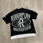 R105#P70  RoughPlay Dirt Nap T-Shirt 欧美潮牌拼接做旧破洞烫钻短袖T恤