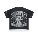 R105#P70  RoughPlay Dirt Nap T-Shirt 欧美潮牌拼接做旧破洞烫钻短袖T恤