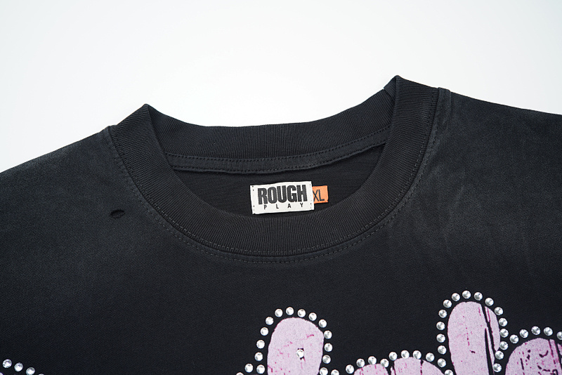 R103# P72 RoughPlay We Are The Streets 高品质100%纯棉白墨直喷烫钻短袖T恤