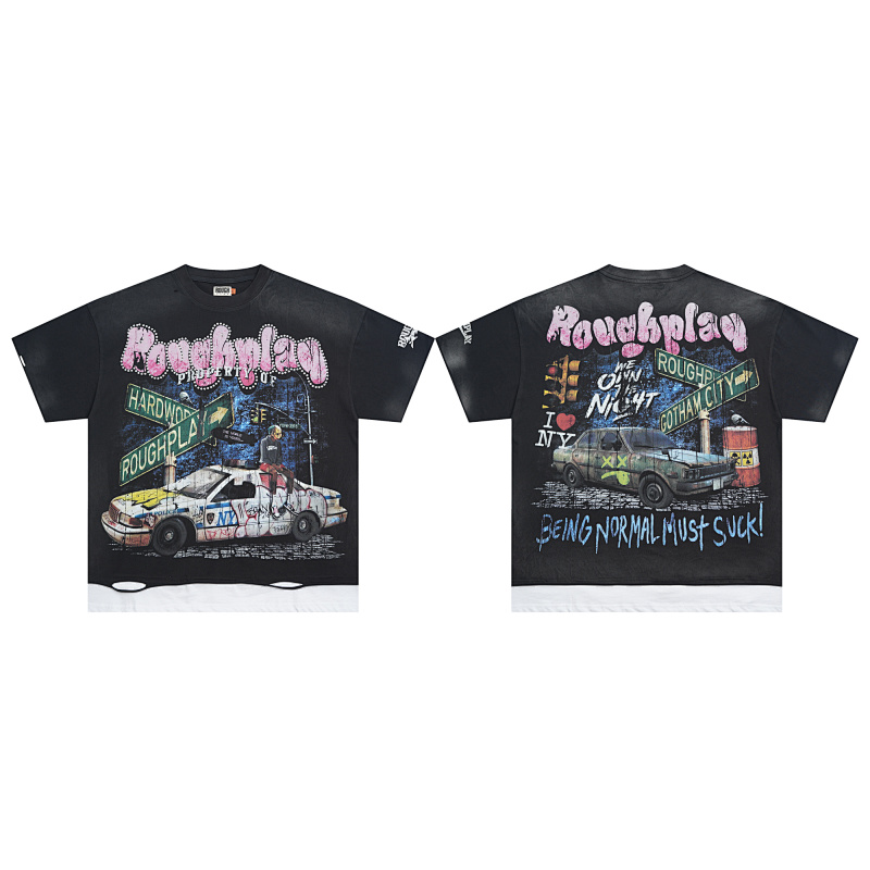 R103# P72 RoughPlay We Are The Streets 高品质100%纯棉白墨直喷烫钻短袖T恤