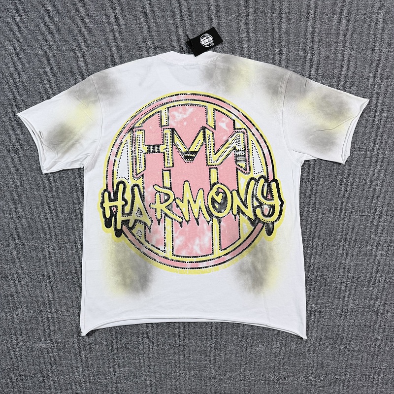 编号119 #P77 HARMONY New Age T-shirt 2026ss欧美最新潮牌白墨直喷烫钻马骝洗水磨破做旧短袖T恤 码数：S  M  L  XL