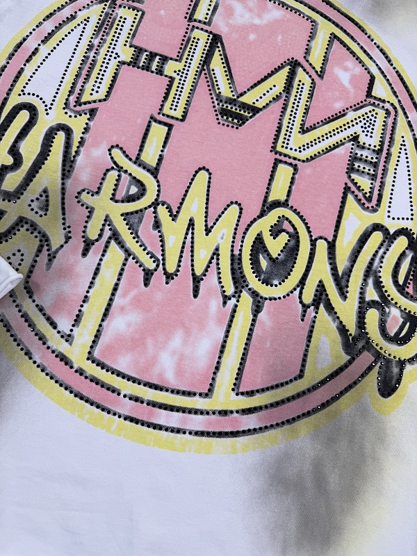编号119 #P77 HARMONY New Age T-shirt 2026ss欧美最新潮牌白墨直喷烫钻马骝洗水磨破做旧短袖T恤 码数：S  M  L  XL