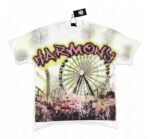 编号119 #P77 HARMONY New Age T-shirt 2026ss欧美最新潮牌白墨直喷烫钻马骝洗水磨破做旧短袖T恤 码数：S  M  L  XL