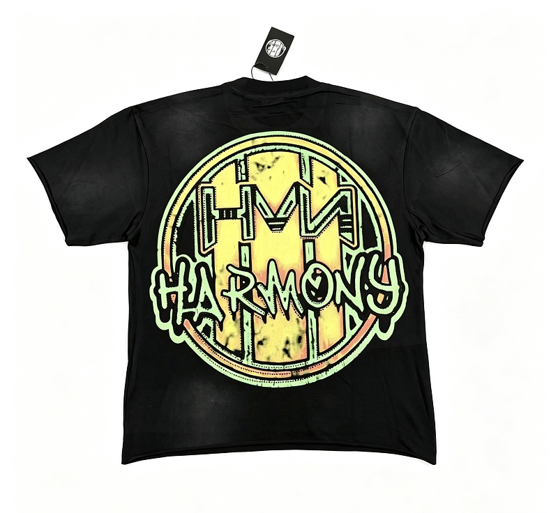 编号120 #P77 HARMONY New Age T-shirt 2026ss欧美最新潮牌白墨直喷烫钻马骝洗水磨破做旧短袖T恤 码数：S  M  L  XL