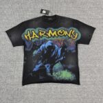 编号120 #P77 HARMONY New Age T-shirt 2026ss欧美最新潮牌白墨直喷烫钻马骝洗水磨破做旧短袖T恤 码数：S  M  L  XL