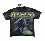 编号120 #P77 HARMONY New Age T-shirt 2026ss欧美最新潮牌白墨直喷烫钻马骝洗水磨破做旧短袖T恤 码数：S  M  L  XL