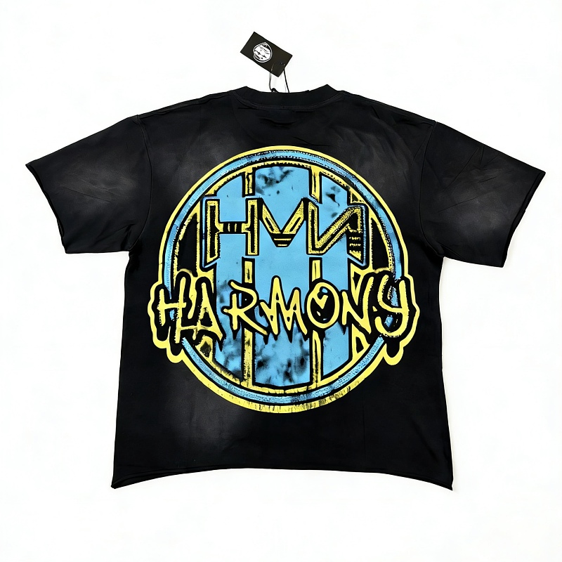 编号115 #P77 HARMONY New Age T-shirt 2026ss欧美最新潮牌白墨直喷烫钻洗水磨破做旧短袖T恤 码数：S  M  L  XL