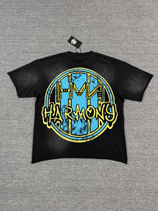 编号115 #P77 HARMONY New Age T-shirt 2026ss欧美最新潮牌白墨直喷烫钻洗水磨破做旧短袖T恤 码数：S  M  L  XL
