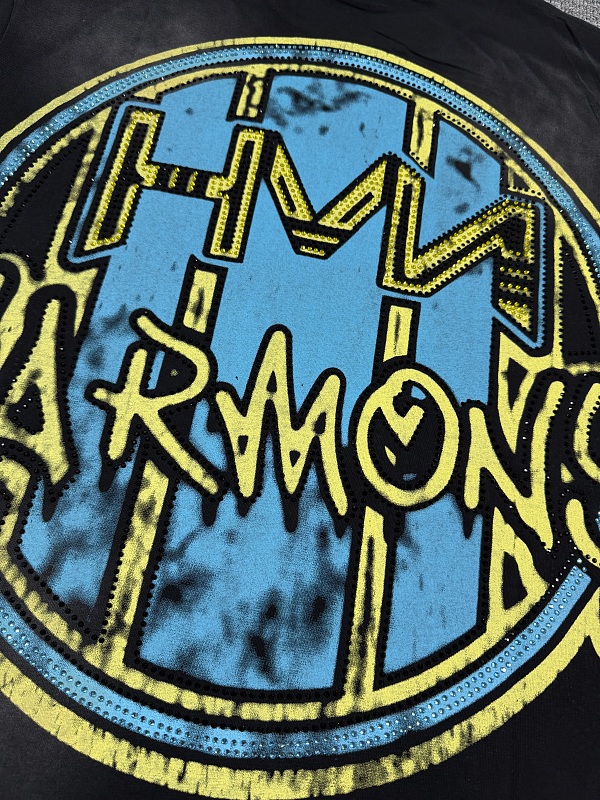 编号115 #P77 HARMONY New Age T-shirt 2026ss欧美最新潮牌白墨直喷烫钻洗水磨破做旧短袖T恤 码数：S  M  L  XL