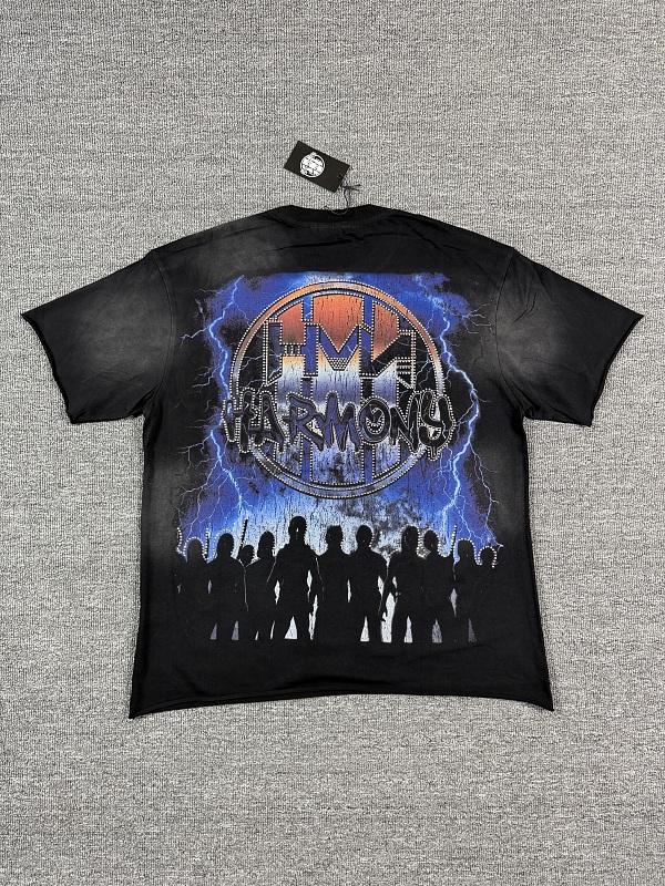 编号113 #P77 HARMONY New Age T-shirt 2026ss欧美最新潮牌白墨直喷烫钻洗水磨破做旧短袖T恤 码数：S  M  L  XL