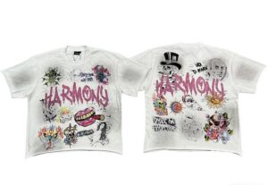 yupoo_42494_08a83d80.jpg 编号101 #P70 HARMONY New Age T-shirt 2026ss欧美最新潮牌白墨直喷烫钻洗水做旧短袖T恤 码数:S M L XL