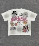 编号101 #P70 HARMONY New Age T-shirt 2026ss欧美最新潮牌白墨直喷烫钻洗水做旧短袖T恤 码数：S  M  L  XL