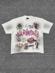 编号101 #P70 HARMONY New Age T-shirt 2026ss欧美最新潮牌白墨直喷烫钻洗水做旧短袖T恤 码数：S  M  L  XL