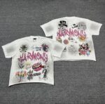 编号101 #P70 HARMONY New Age T-shirt 2026ss欧美最新潮牌白墨直喷烫钻洗水做旧短袖T恤 码数：S  M  L  XL